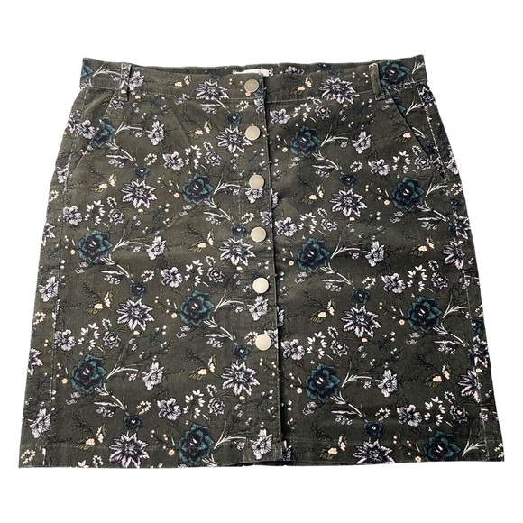LOFT Dresses & Skirts - LOFT Outlet Green Corduroy Skirt Button Front Floral Print, New w/ Tags, Size 12